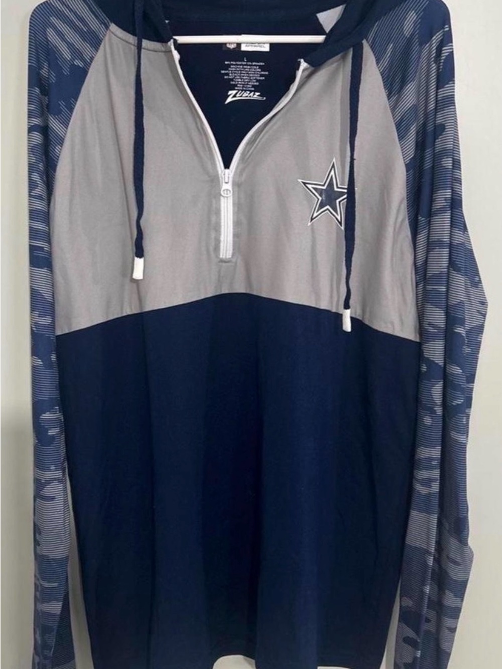 NFL Zubaz Dallas Cowboys Navy and Gray Half-Zip Hooded Pullover